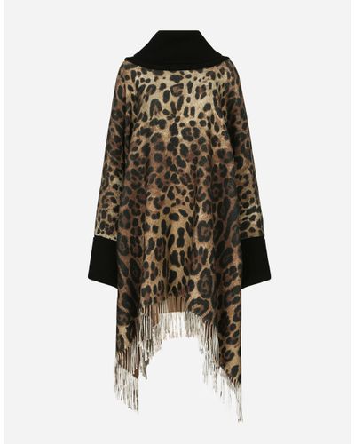 Dolce & Gabbana Cashmere And Wool Poncho With Fringing - Brown