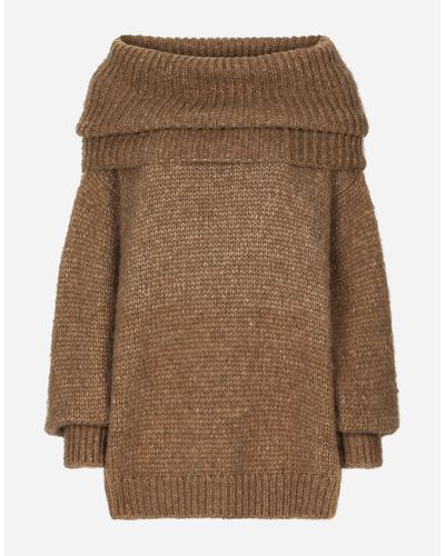 Dolce & Gabbana Oversize Llama Wool Sweater With Shawl Neck - Brown