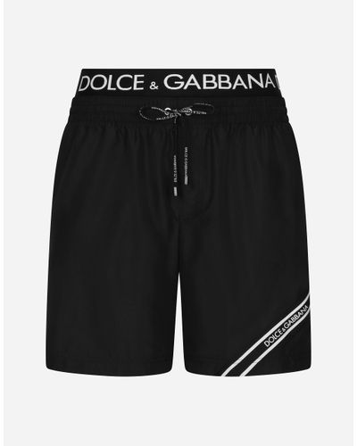 Dolce & Gabbana Mid-Length Swim Trunks With Branded Band - Black