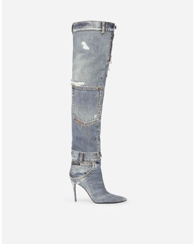 Dolce & Gabbana Thigh-high Denim Boots - Blue