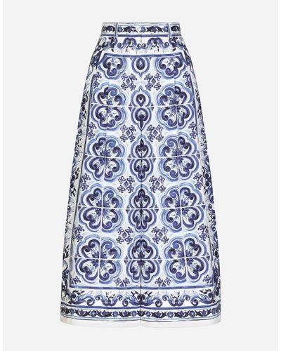 Dolce & Gabbana Culotte-Hose Aus Popeline Majolika-Print - Blau