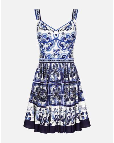 Dolce & Gabbana Kurzes Kleid Majolika-Print - Blau