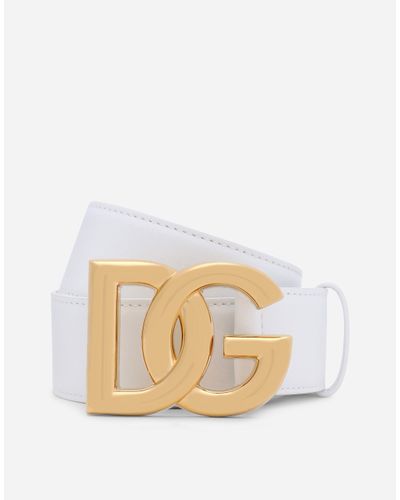 Dolce & Gabbana Calfskin Belt With Dg Logo - Natural