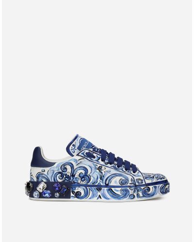 Dolce & Gabbana Sneaker Portofino Aus Kalbsleder Majolika-Print - Blau