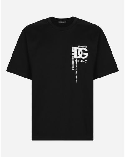 Dolce & Gabbana Baumwoll-T-Shirt Mit Print Und Dg-Logostickerei - Schwarz