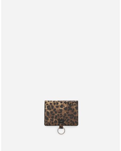 Dolce & Gabbana Large Wallet With Cross-body Strap In Dauphine Calfskin With Leopard Print - Brown