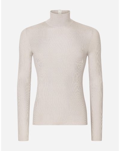 Dolce & Gabbana Ribbed Silk Turtle-Neck Sweater - White