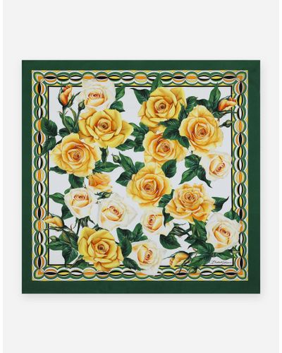 Dolce & Gabbana Twill Scarf With Rose (70 X 70) - Green