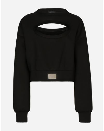 Dolce & Gabbana Sweatshirt Aus Funktionsjersey Mit Cut-Out Und Plakette - Schwarz
