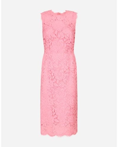 Dolce & Gabbana Branded Stretch Lace Calf-Length Dress - Pink