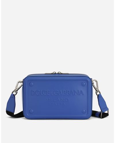 Dolce & Gabbana Calfskin Crossbody Bag With Raised Logo - Blue