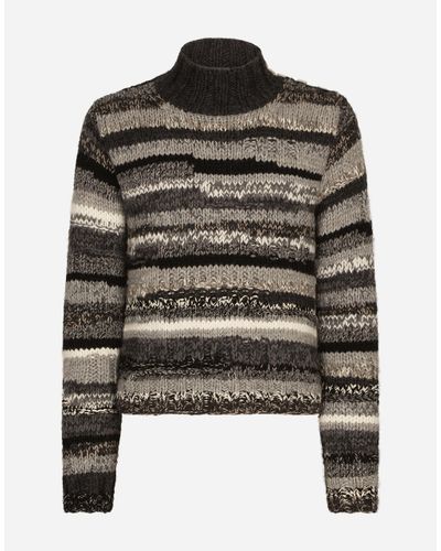 Dolce & Gabbana Wool Sweater With Contrasting Uneven Stripes - Black