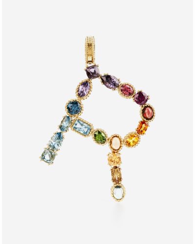 Dolce & Gabbana Alphabet R 18 Kt Charm With Fine Gems - Metallic