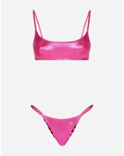 Dolce & Gabbana Laminated Bralette Bikini Top - Pink