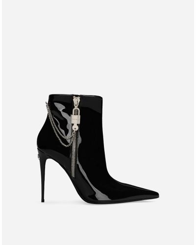 Dolce & Gabbana Patent Leather Heeled Boots - Black