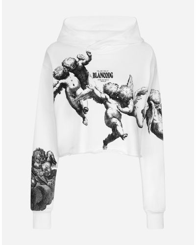Dolce & Gabbana Cropped Jersey Hoodie With Angel Print And Embroidery - White