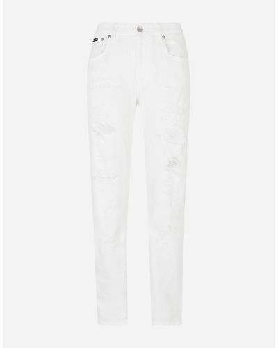 Dolce & Gabbana Boyfriend Jeans Aus Denim Mit Rissen - Weiß