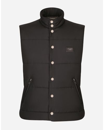 Dolce & Gabbana Nylon Vest With Branded Plate - Black