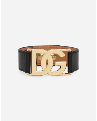 Dolce & Gabbana Calfskin Bracelet With Dg Logo - Metallic