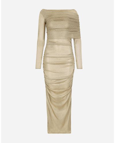 Dolce & Gabbana Lurex Mesh Calf-Length Skirt - Natural