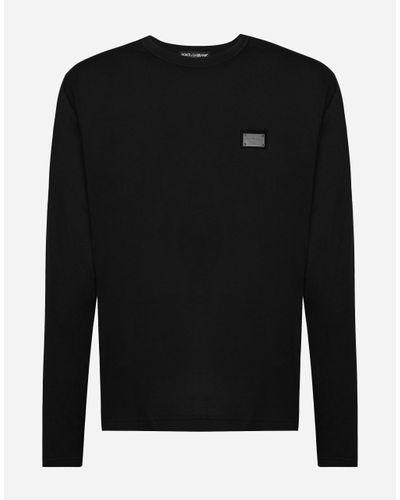 Dolce & Gabbana Long-Sleeved T-Shirt With Logo Tag - Black