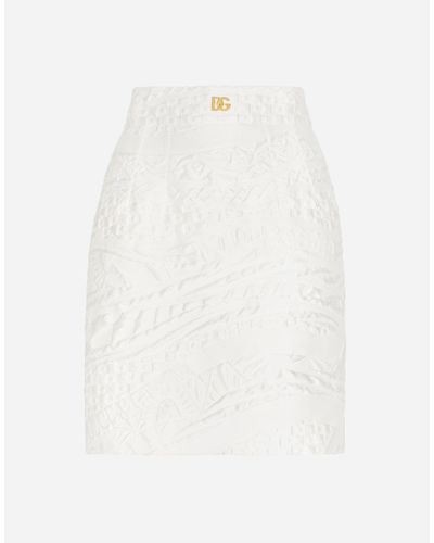 Dolce & Gabbana Short Brocade Skirt With Dg Logo - White