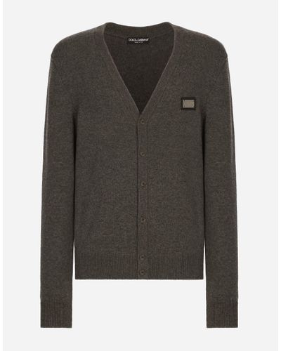 Dolce & Gabbana Cashmere And Wool Cardigan With Branded Tag - Black