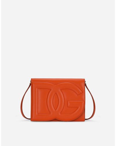 Dolce & Gabbana Calfskin Crossbody Bag With Logo - Orange