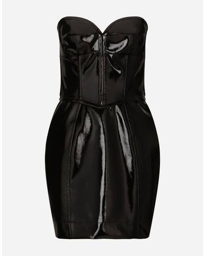 Dolce & Gabbana Short Corset-Style Patent Leather Dress - Black