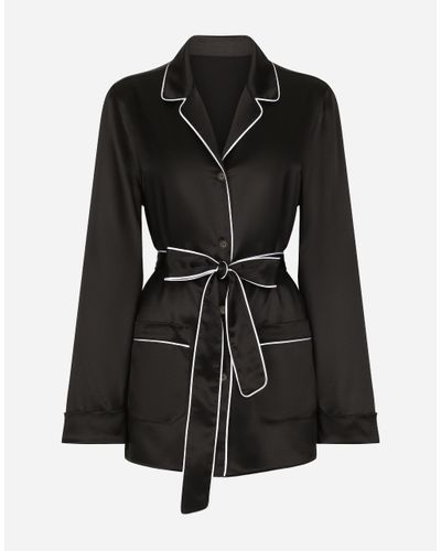 Dolce & Gabbana Silk Pajama Shirt With Contrasting Piping - Black