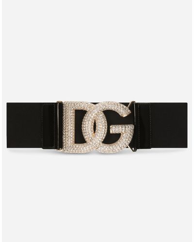 Dolce & Gabbana Elasticated Belt With Crystal Dg Buckle - Schwarz