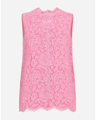 Dolce & Gabbana Top Aus Floraler Kordelspitze Mit Logo - Pink