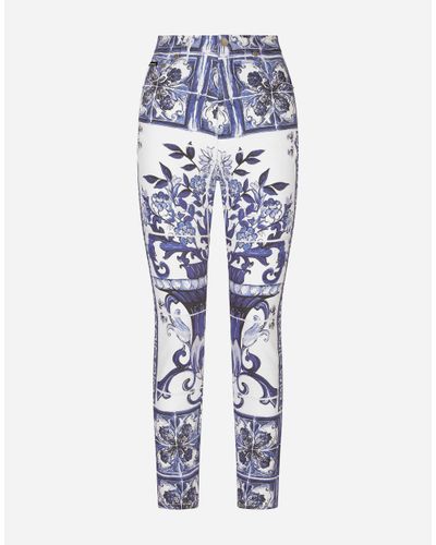 Dolce & Gabbana Majolica Print High-rise Skinny Jeans - Blue