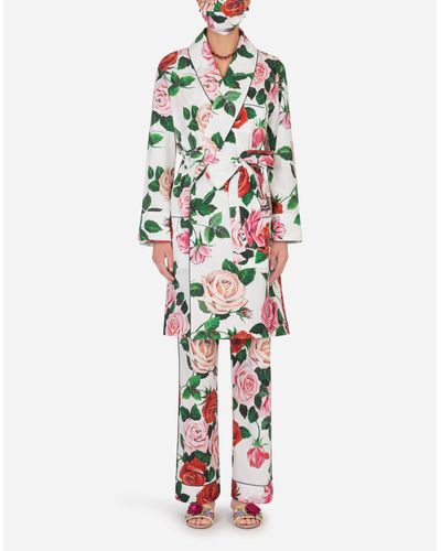 Dolce & Gabbana Morgenrock mit schutzmaske rosenprint - Mehrfarbig