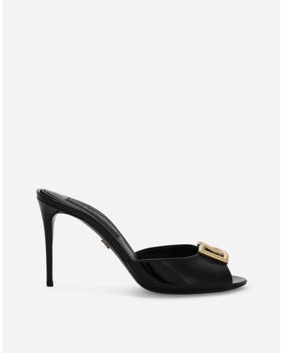 Dolce & Gabbana Patent Leather Mules With Dg Logo - Black