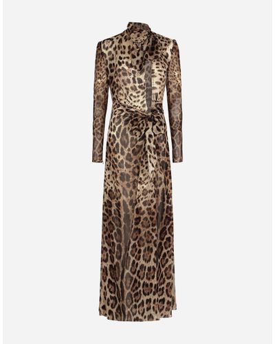 Dolce & Gabbana Georgette Dress With Leopard Print And Tie Details - Multicolor