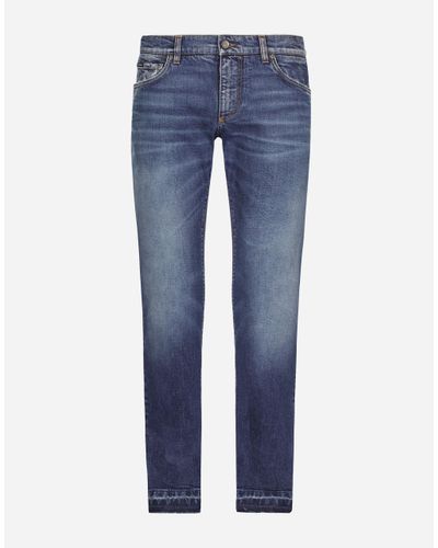 Dolce & Gabbana Washed Slim Fit Stretch Denim Jeans - Blue