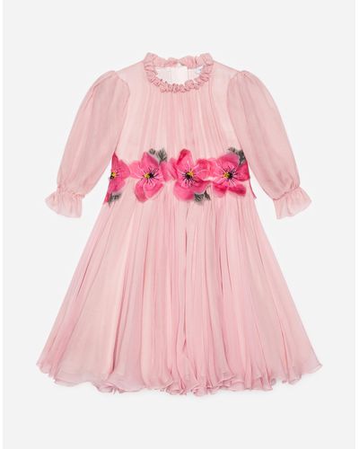 Dolce & Gabbana Chiffon-Kleid Mit Blumenstickerei - Pink