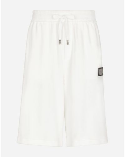 Dolce & Gabbana Jersey Terry Jogging Shorts With Logo Plate - White