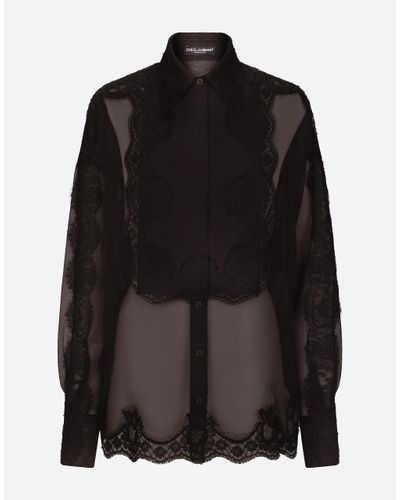 Dolce & Gabbana Organza Tuxedo Shirt With Lace Inserts - Black