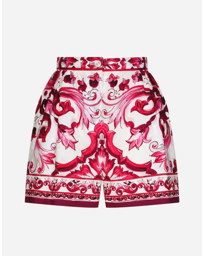 Dolce & Gabbana Majolica Print Poplin Shorts - Red