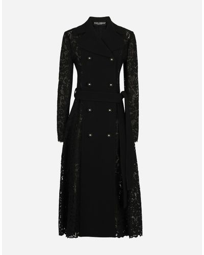 Dolce & Gabbana Cordonetto Lace And Crepe Coat With Belt - Schwarz