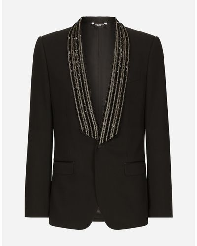 Dolce & Gabbana Single-Breasted Jacket With Embroidered Shawl Collar - Black