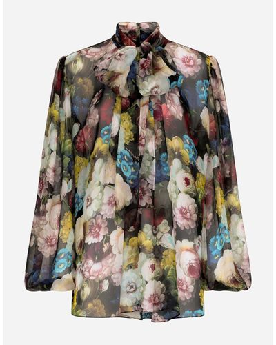 Dolce & Gabbana Chiffon Shirt With Nocturnal Flower - Multicolor