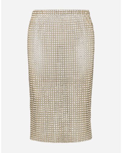 Dolce & Gabbana Tulle Calf-Length Skirt With All-Over Fusible Rhinestone Embellishment - Natural