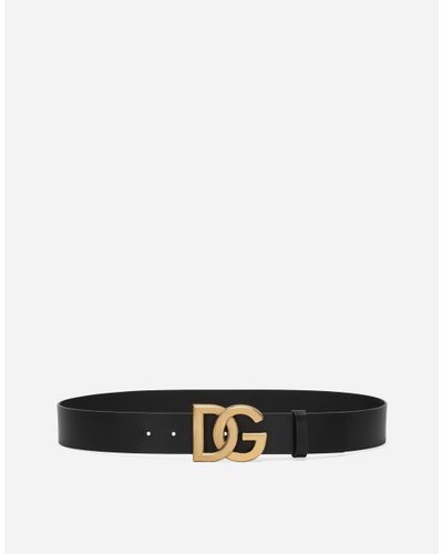 Dolce & Gabbana Lux Leather Belt With Crossover Dg Logo Buckle - Schwarz