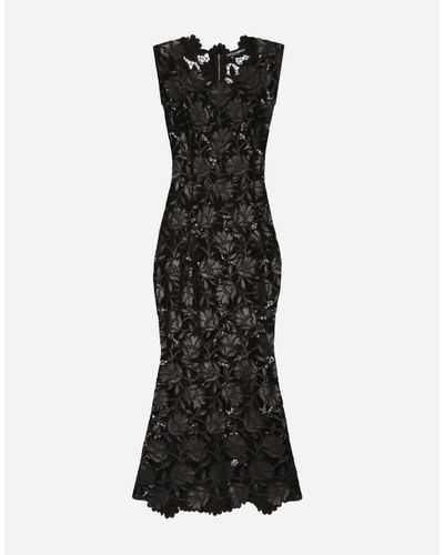 Dolce & Gabbana Faux Leather Macramé Calf-Length Dress - Black
