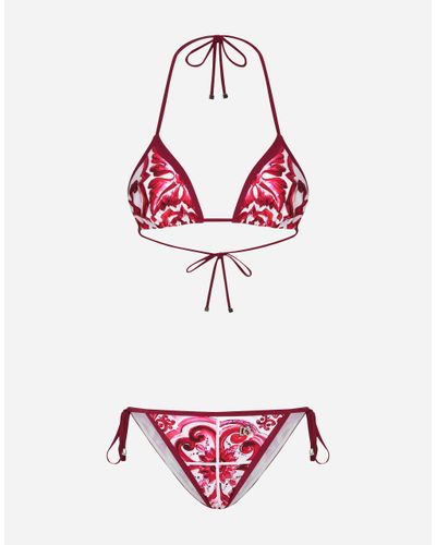 Dolce & Gabbana Majolica Print Triangle Bikini - Red