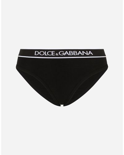Dolce & Gabbana Slip Aus Geripptem Jersey Mit Logo-Gummiband - Schwarz