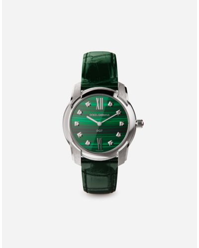 Dolce & Gabbana DG7 watch in steel with malachite and diamonds - Grün